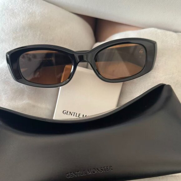 Gentle Monster LIX Black Rectangular Sunglasses Brown Lens BOLD Collection main image 5